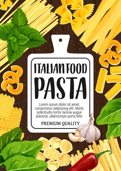 Italiaanse pasta koken, specerijen en ingrediënten — Stockvector