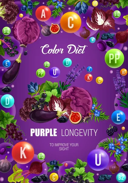 Kleur dieet levensduur paars gezonde voeding voeding — Stockvector