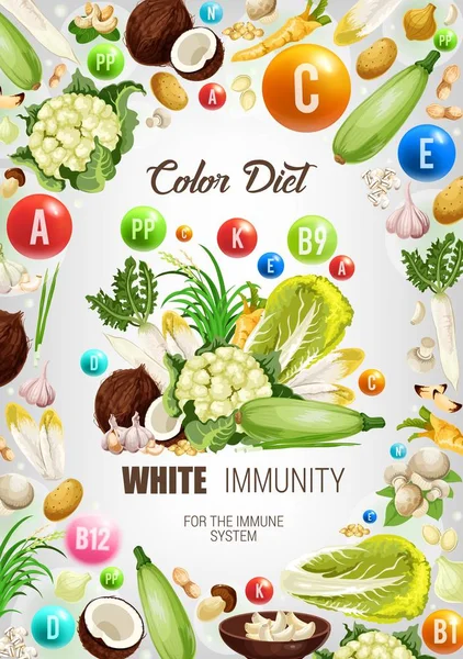 Barevná strava bílá zdravá imunita výživa potravin — Stockový vektor