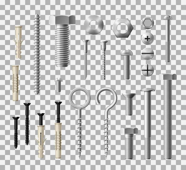 Fastener fitting metallic bolts and nuts icons — Stock Vector