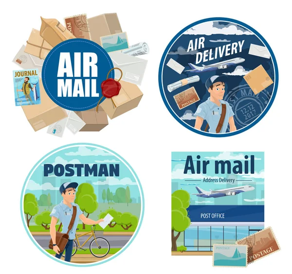 Livraison du courrier, facteur et colis postaux — Image vectorielle