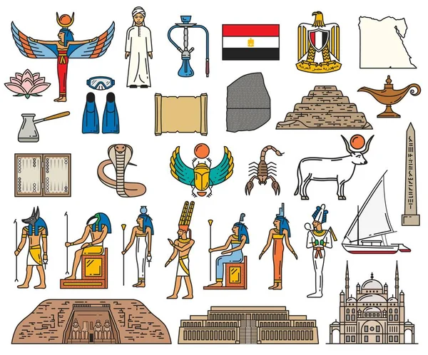 Egipto símbolos sagrados religiosos y deidad antigua — Archivo Imágenes Vectoriales