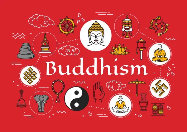 Budismo religión símbolos y cultura de meditación — Vector de stock