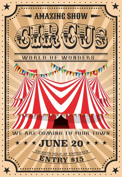 Bit top circus tent, vintage funfair show — Stock Vector