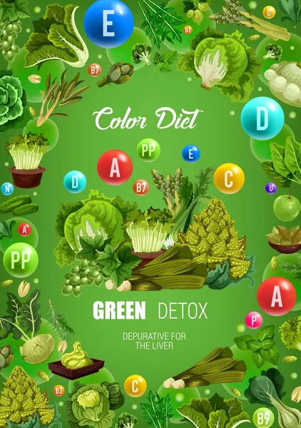 Barevný dietní zelený zdravý detoxikační výživa potravin — Stockový vektor