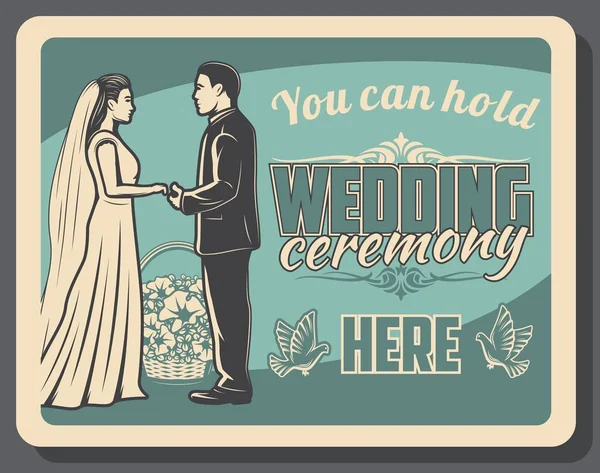 Düğün töreninde gelin ve damat. Evlilik — Stok Vektör