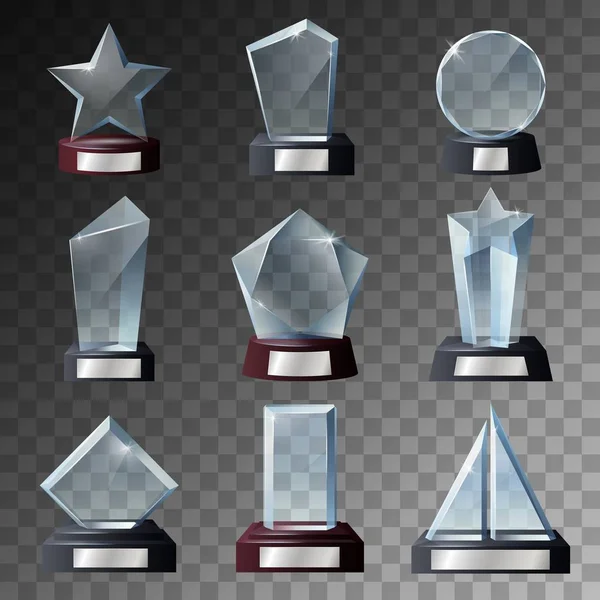 Trofeo de vidrio y plantillas de premios en bases — Vector de stock