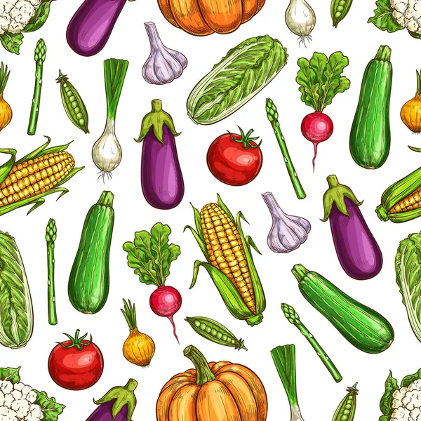 野菜と豆のシームレスなパターンの背景 — ストックベクタ