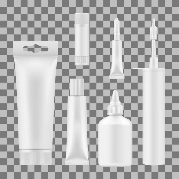 Glue package mockups with tube, bottle and stick — Stock Vector