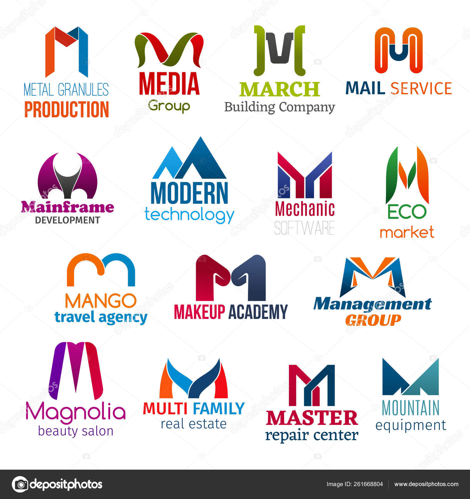 Фирменный Стиль Буквы М, Бизнес-Иконки Векторное Изображение.