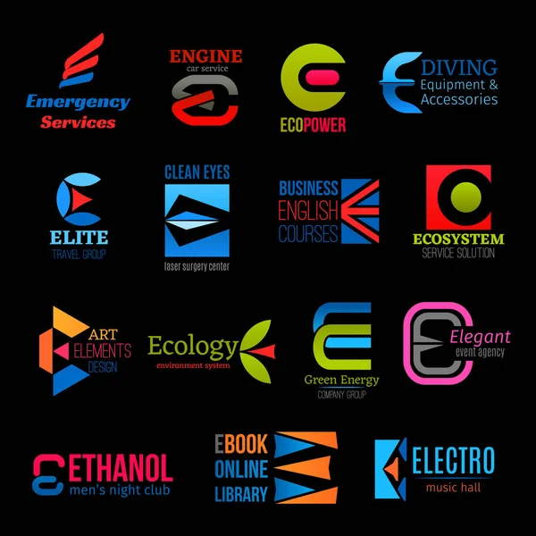 Ícones de letra E design moderno de negócios e indústria — Vetor de Stock