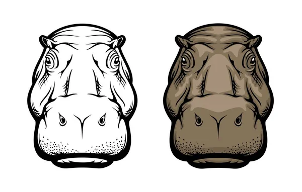 Hippopotame, hippopotame sauvage animal africain icône du visage — Image vectorielle