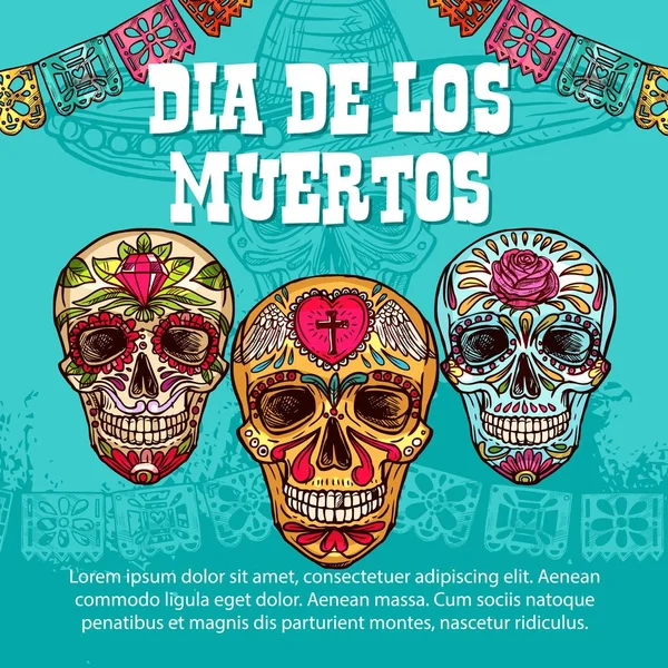 Dia de Muertos ornamento calavera mexicana cráneo — Vector de stock