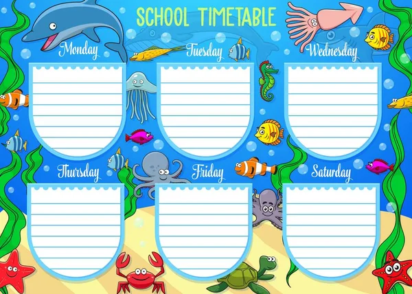 School schedule on whole week, underwater animals