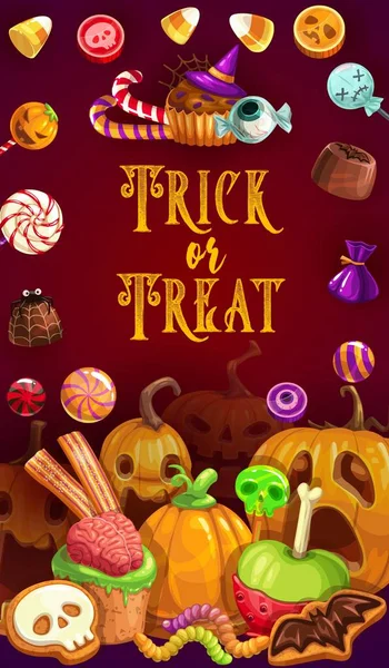 Halloween godis, choklad, karamell mellanmål behandlar — Stock vektor