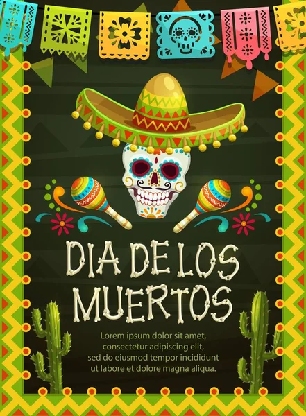 Crânio com sombrerro. Dia de férias mexicanas Mortas — Vetor de Stock