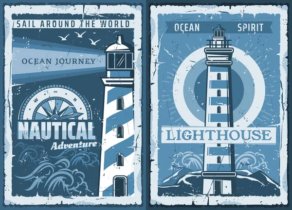 Nautical marine lighthouse retro posters — Stock Vector