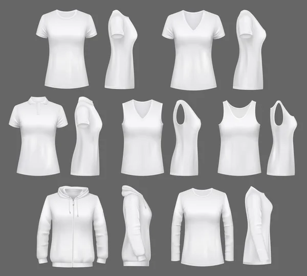 Camisetas sin mangas blancas para mujer, maquetas de ropa deportiva — Vector de stock