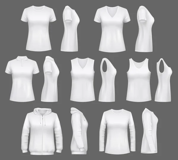 Women white tank top t-shirts, sportswear mockups Stock Vector