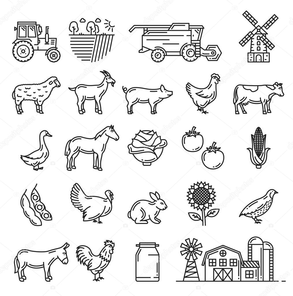 Cattle farm animals and agriculture farmer items