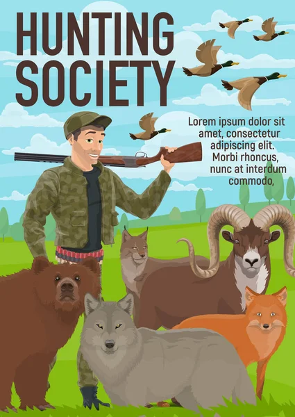 Animaux chasse saison ouverte, club de chasseurs — Image vectorielle