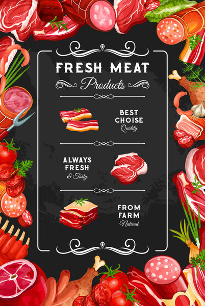 Meat beef and pork sausages, butcher shop