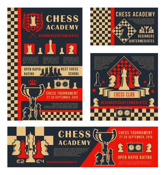 Torneio de xadrez, academia de desporto —  Vetores de Stock