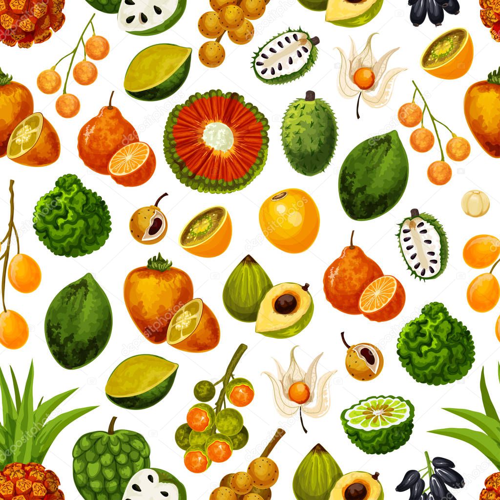 Exotic fruits, tropical seamless pattern