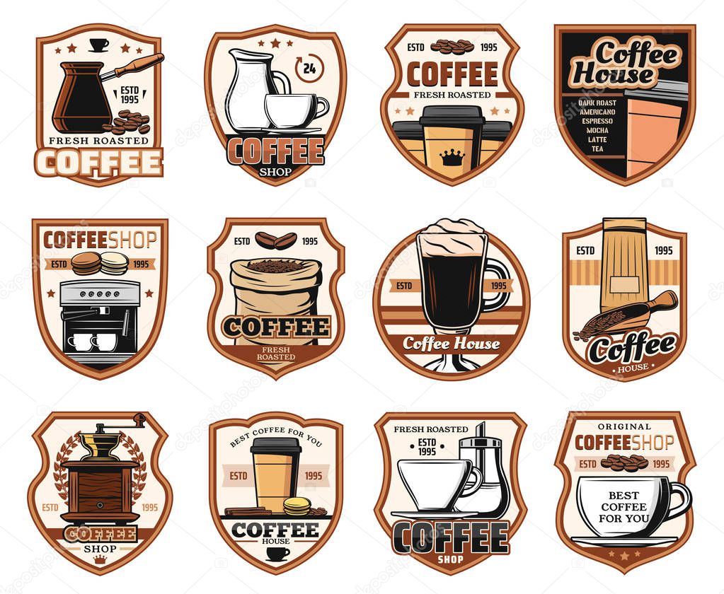 Coffeeshop cafeteria, coffee house icons