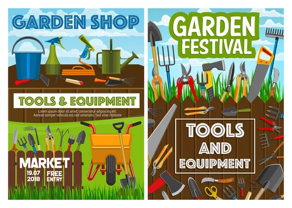 Gardening tools, agriculture farming equipment — Stock Vector