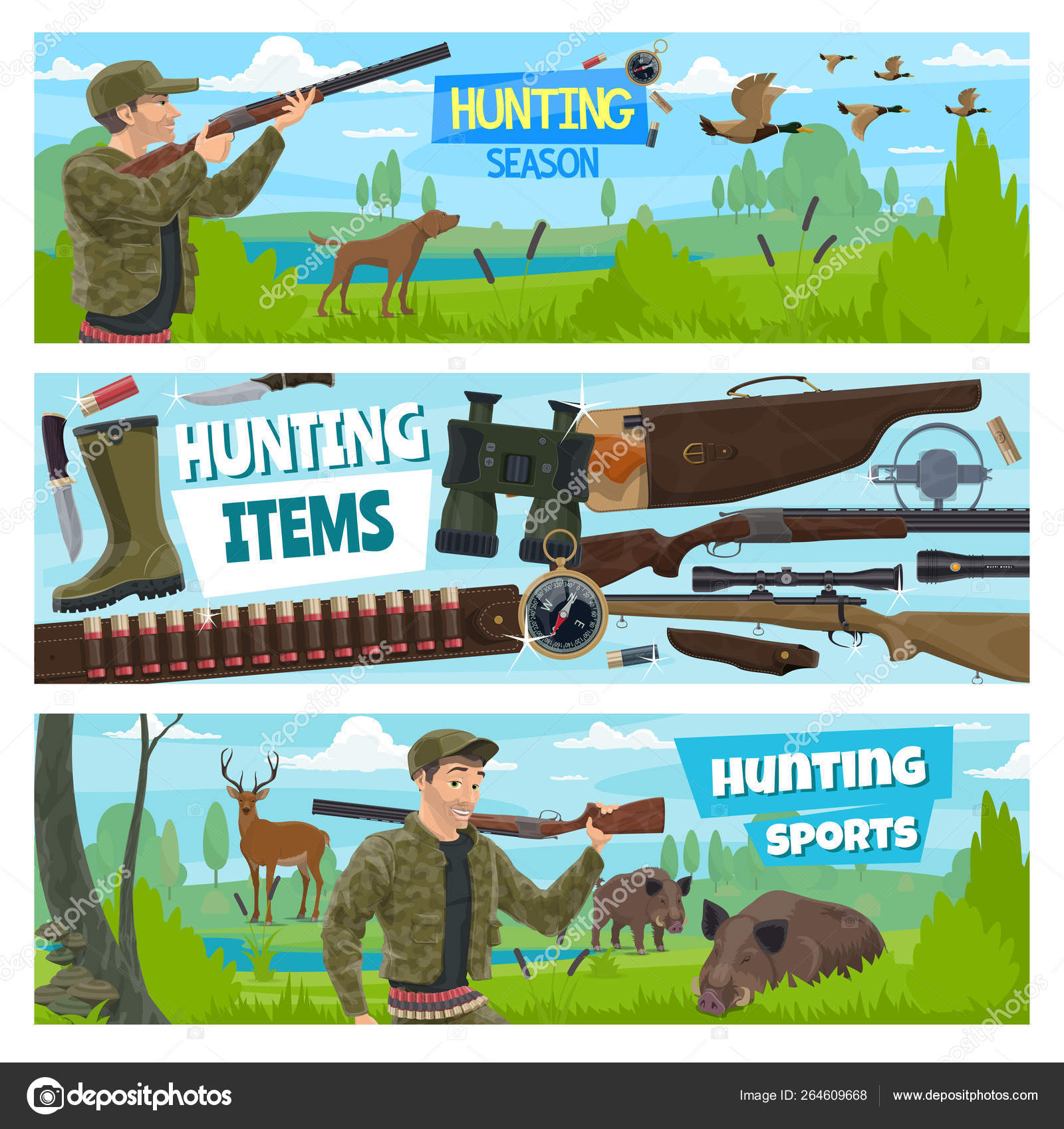 Hunt open season animals, hunter adventure Stock Vector Image by  ©Seamartini #264609668