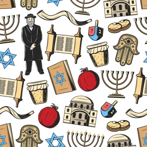 ユダヤ人の伝統的な宗教的シームレスなパターン — ストックベクタ