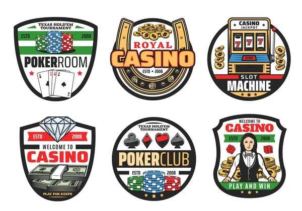 Jogos de azar, cartas de poker de casino e dados — Vetor de Stock