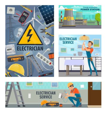 Electrician tools, electricity repair service clipart