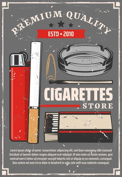 Tabaco de cigarrillo, cartel premium de la tienda de calidad — Archivo Imágenes Vectoriales