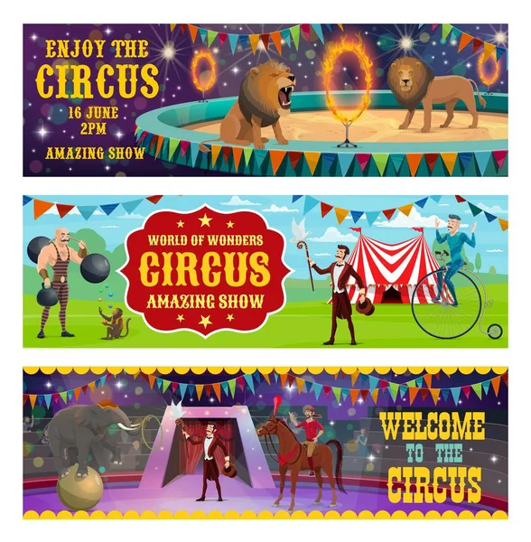 Cirkusová zvířata ukazují a illusionistický výkon — Stockový vektor