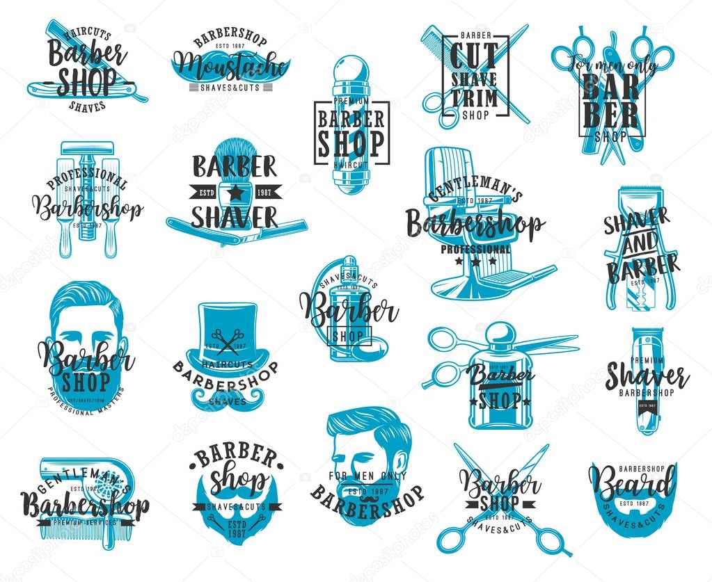 Barbershop beard and mustache shaving lettering