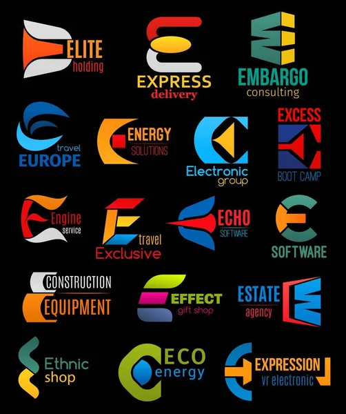 E 아이콘 회사 및 브랜드 기업 정체성 표지판 — 스톡 벡터
