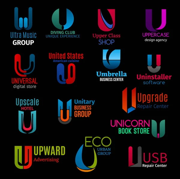 Ícones letra U, design de identidade corporativa moderna —  Vetores de Stock