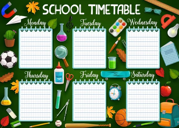 Arbeitszeitplan für die ganze Woche, Schulschreibwaren — Stockvektor