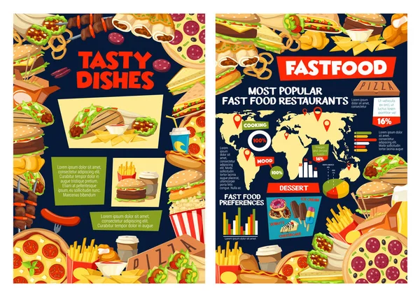 Infografía de comida rápida, diagramas y gráficos de hamburguesas — Vector de stock
