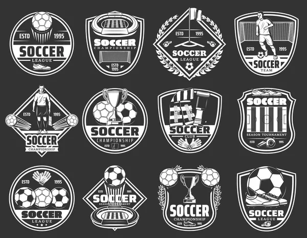 Emblemas desportivos de futebol, ícones de clubes de futebol —  Vetores de Stock