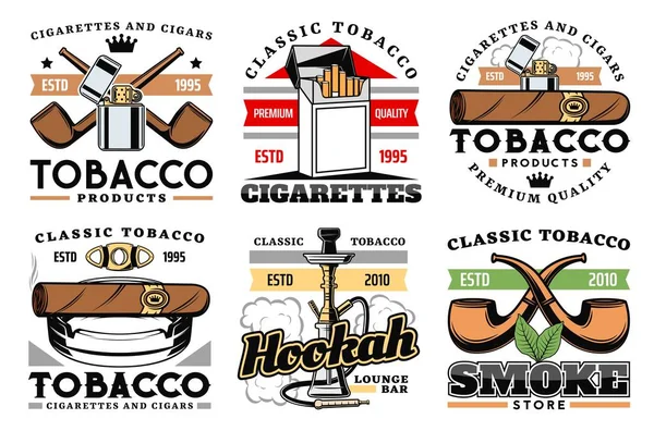 Puros de primera calidad, iconos de cigarrillos de tabaco — Vector de stock