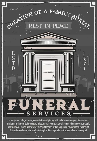 Empresa de serviços funerários, sepultura familiar cripta túmulo —  Vetores de Stock