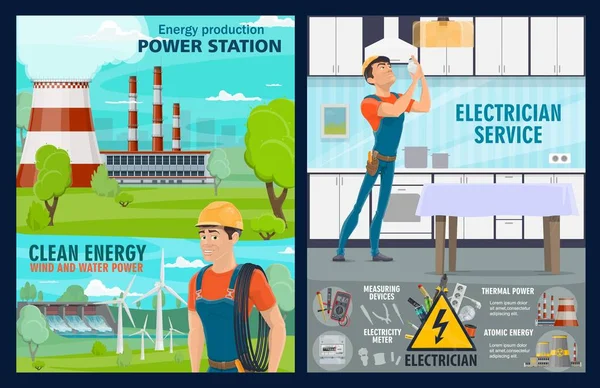 Reparador de electricidade, centrais eléctricas —  Vetores de Stock