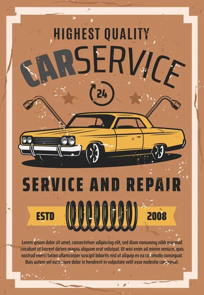 Υπηρεσία επισκευής αυτοκινήτων, vintage Auto σταθμό γκαράζ — Διανυσματικό Αρχείο