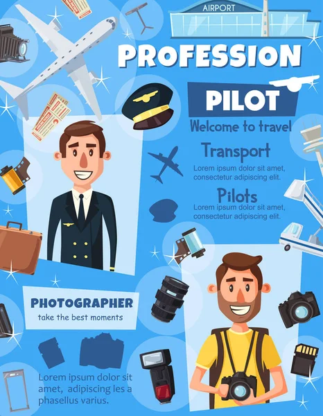 Photographer journalist and aviation pilot — Stock Vector