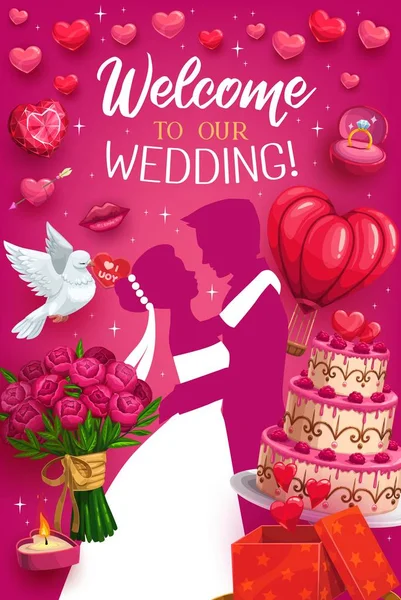 Ласкаво просимо на весілля, церемонія одруження запрошення — стоковий вектор
