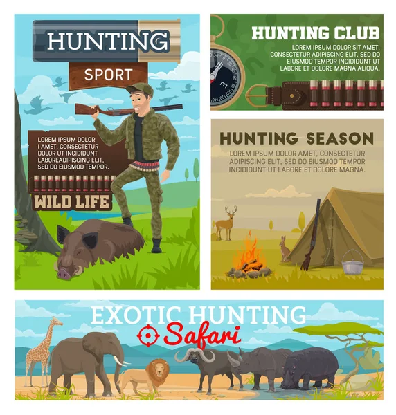Animales de temporada de caza, equipo de munición de cazador — Archivo Imágenes Vectoriales