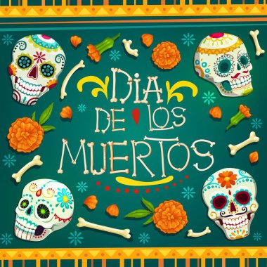 Dia de los Muertos Meksika tatil kafatasları kemikleri